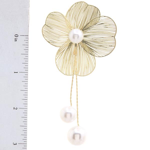 METAL FLOWER PEARL DROP EARRING