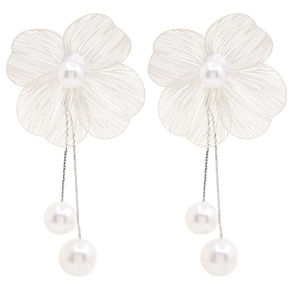 METAL FLOWER PEARL DROP EARRING
