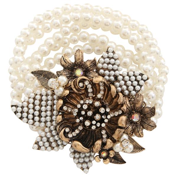 WIDE FLOWER MULTI PEARL STRETCH BRACELET
