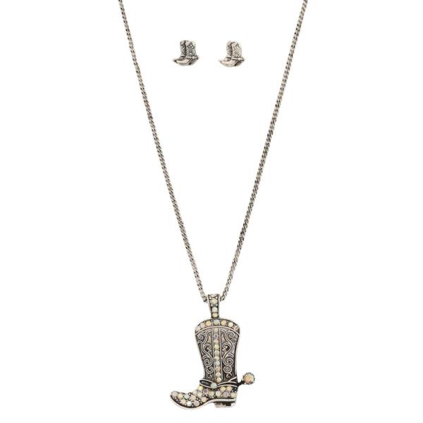 WESTERN RHINESTONE BOOTS PENDANT NECKLACE EARRING SET