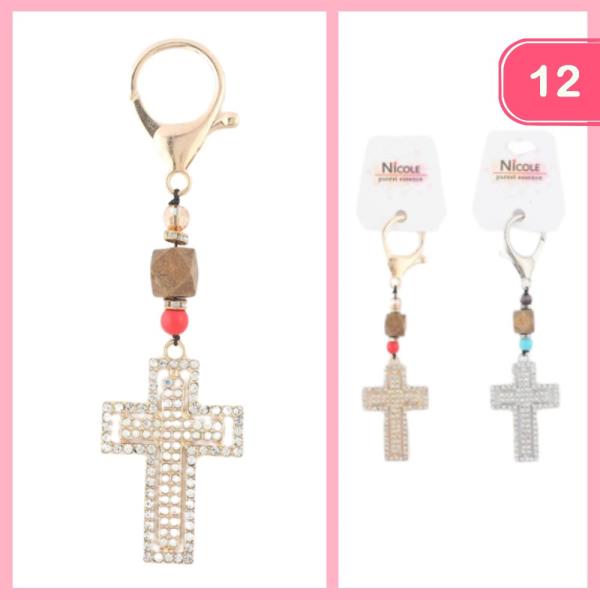RHINESTONE CROSS KEYCHAIN (12 UNITS)