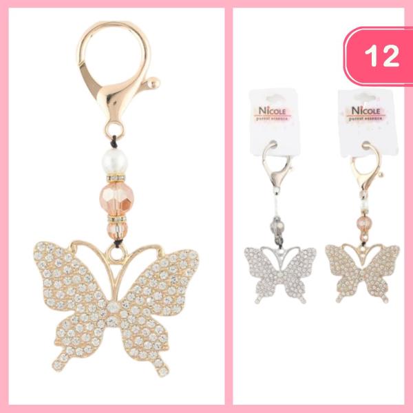 RHINESTONE BUTTERFLY KEYCHAIN (12 UNITS)