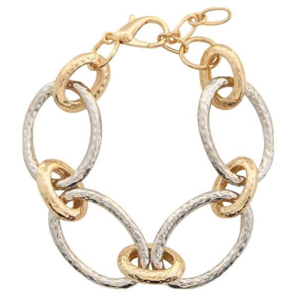 TWO-TONE TEXTURED METAL OVAL LINK CHAIN BRACELET