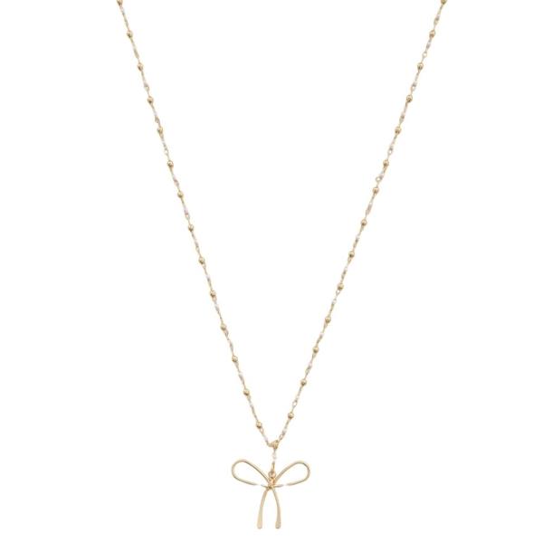 PEARL METAL STATION RIBBON PENDANT NECKLACE