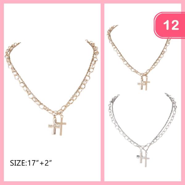 CROSS PENDANT LAYERED NECKLACE (12 UNITS)