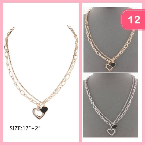 HEART PENDANT LAYERED NECKLACE (12 UNITS)