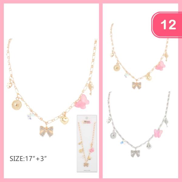 BUTTERFLY BOW HEART CHARM NECKLACE (12 UNITS)
