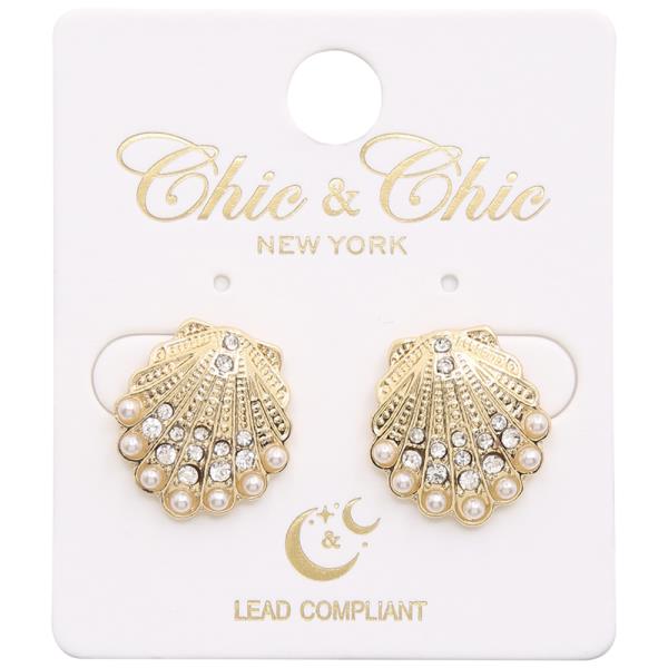 METAL RHINESTONE SHELL STUD EARRING