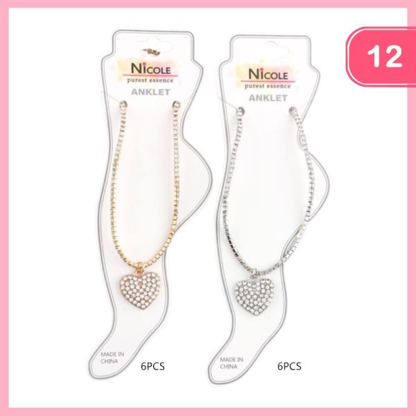 RHINESTONE HEART ANKLET (12 UNITS)