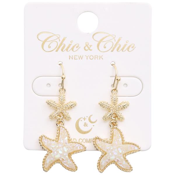METAL DRUZY DOUBLE STARFISH DANGLE EARRING