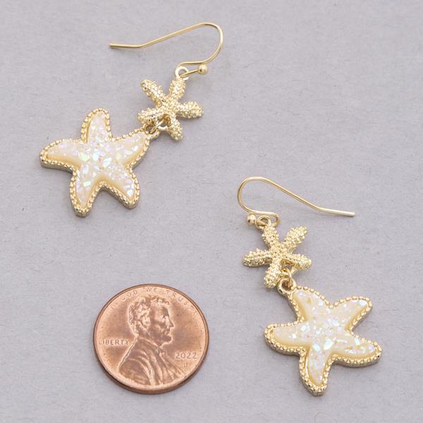 METAL DRUZY DOUBLE STARFISH DANGLE EARRING