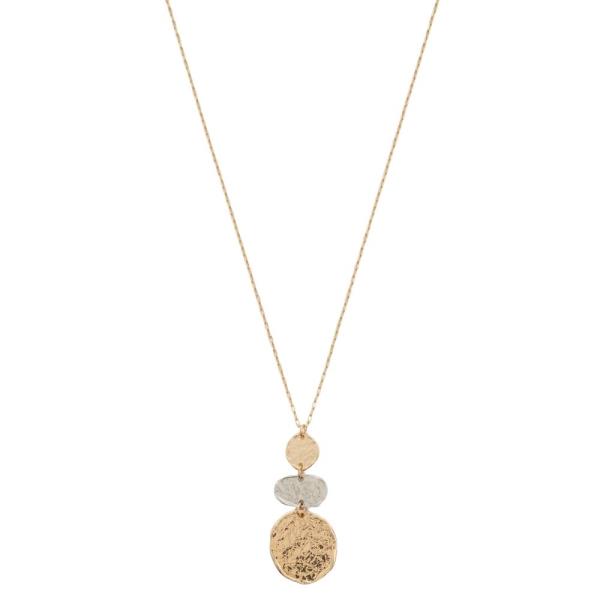 TWO TONE TRIPLE ROUND PENDANT NECKLACE
