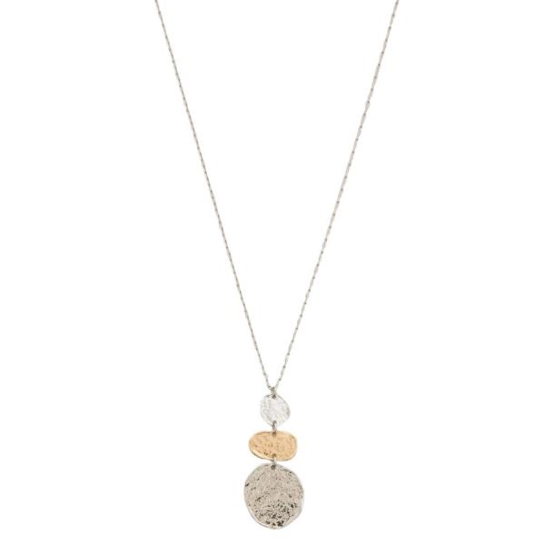 TWO TONE TRIPLE ROUND PENDANT NECKLACE