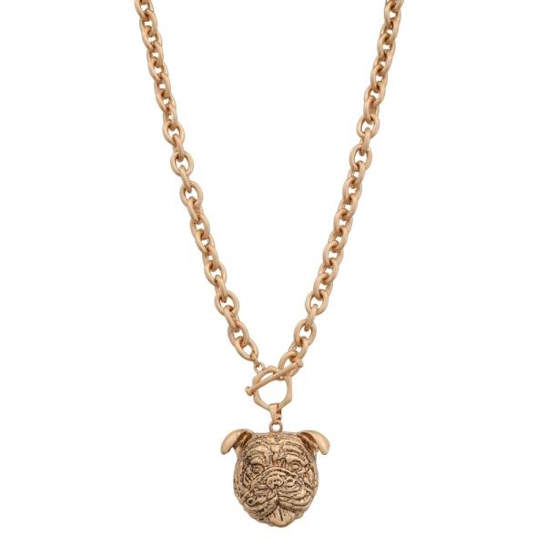 METAL CHAIN DOG HEAD PENDANT TOGGLE CLASP NECKLACE