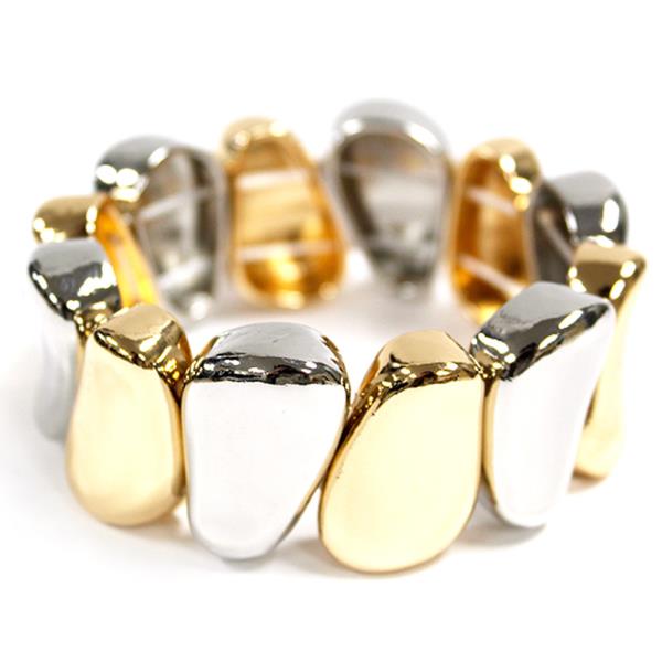 TWO TONE MIX METAL STONE STRETCH BRACELET