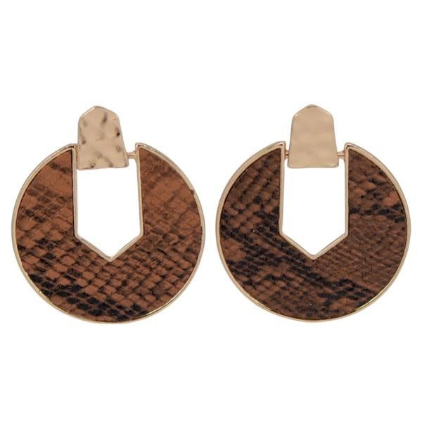 BROWN SNAKE TEXTURE V-CUT DROP DISC EARRING