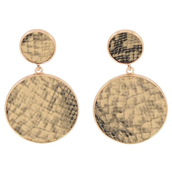 FAUX PYTHON TEXTURE DOUBLE CIRCLE DANGLE EARRING
