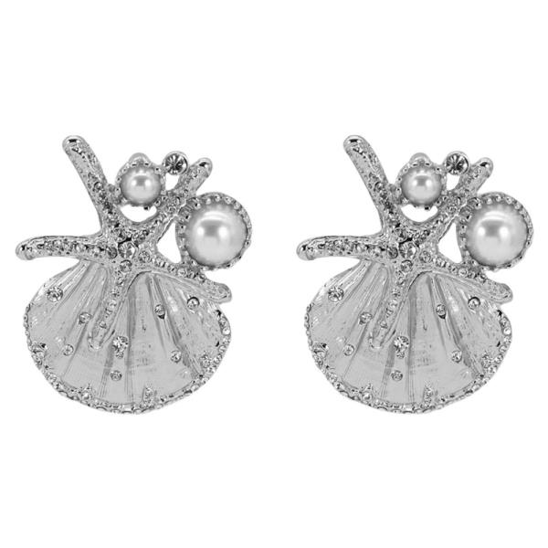 PEARL AND RHINESTONE ENCRUSTED SEA SHELL MOTIF EARRING