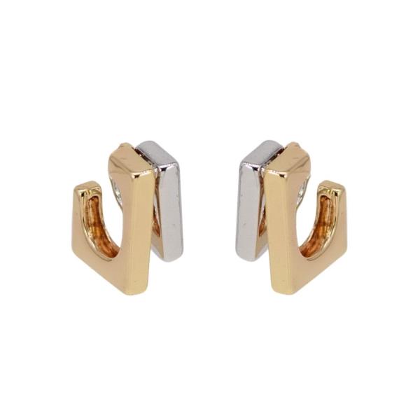 TWO-TONE GEOMETRIC SQUARE HOOP STYLE EARRING