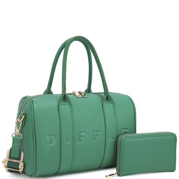 2IN1 SMOOTH TEXTURED DUFFLE HANDBAG W WALLET SET
