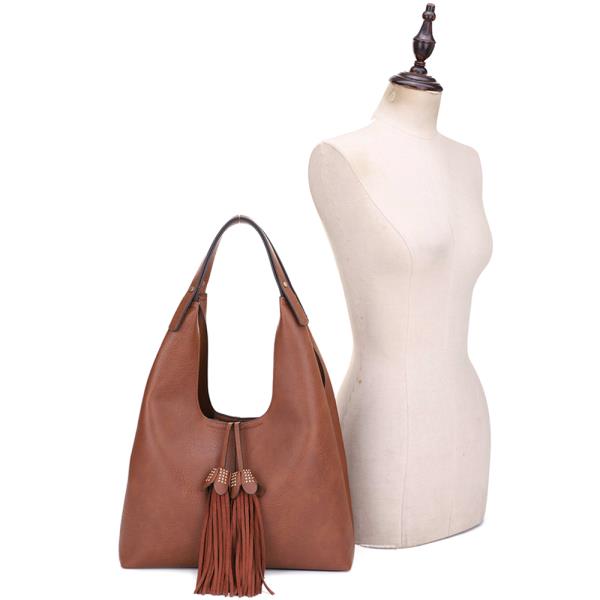 SMOOTH TASSEL SHOULDER HOBO BAG