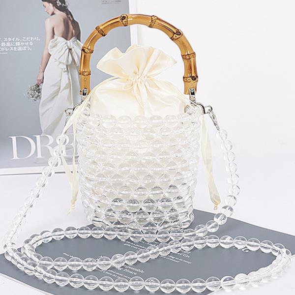 BAMBOO HANDLE TRANSPARENT BEAD CHIC TOTE BAG