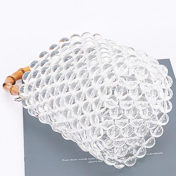 BAMBOO HANDLE TRANSPARENT BEAD CHIC TOTE BAG