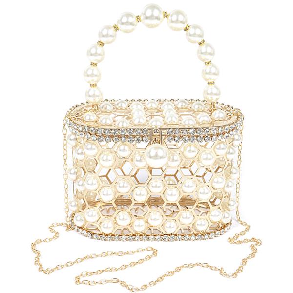 PEARL MESH RHINESTONE PARTY CLUTCH BAG