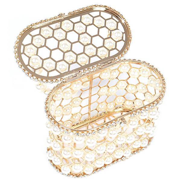 PEARL MESH RHINESTONE PARTY CLUTCH BAG