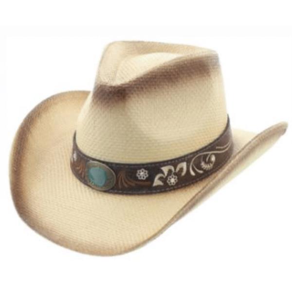 WOVEN WESTERN COWBOY HAT WITH TOOLED LEATHER BAND