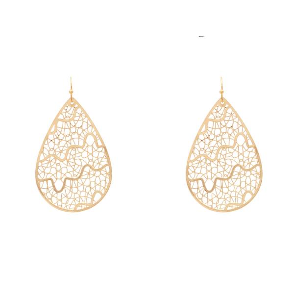 TEXTURED METAL TEARDROP FILIGREE DANGLE HOOK EARRINGS