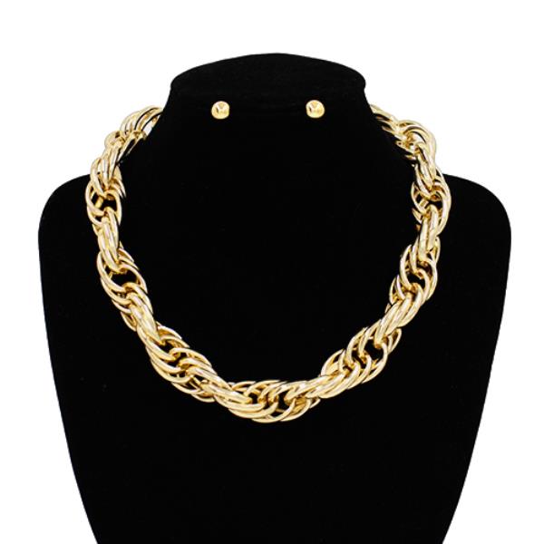 TWISTED CHUNKY METAL CHAIN WITH STUD EARRING NECKLACE SET
