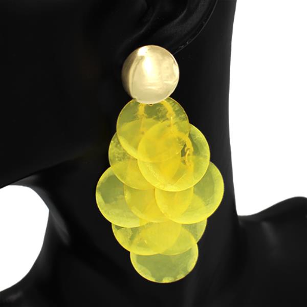 TIERED COLOR DISC WITH SHINY GOLD DOME TOP EARRING
