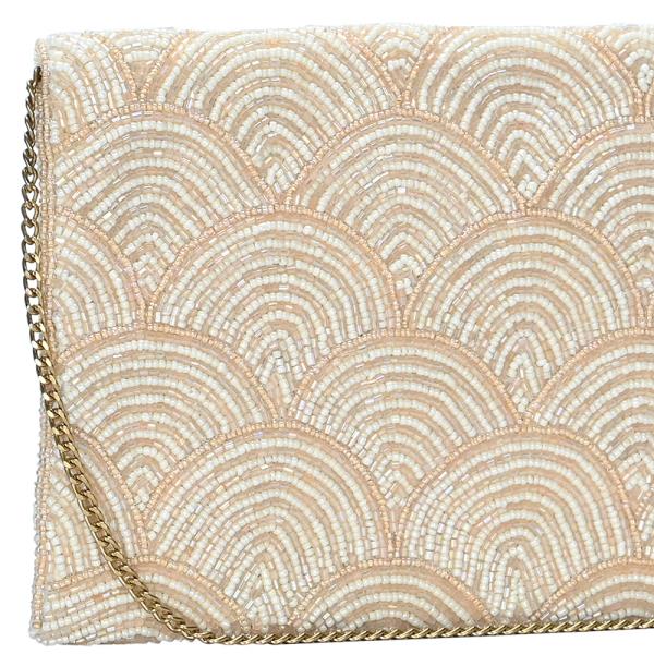 MODERN DESIGN BEADED FLAP CLUTCH CROSSBODY BAG