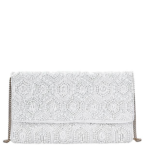 STYLISH DESIGN BEADED FLAP CLUTCH CROSSBODY BAG