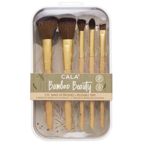 CALA BAMBOO BEAUTY 5PC MAKEUP BRUSHES W REUSABLE TRAY