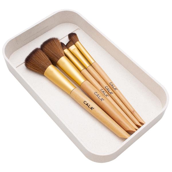 CALA BAMBOO BEAUTY 5PC MAKEUP BRUSHES W REUSABLE TRAY