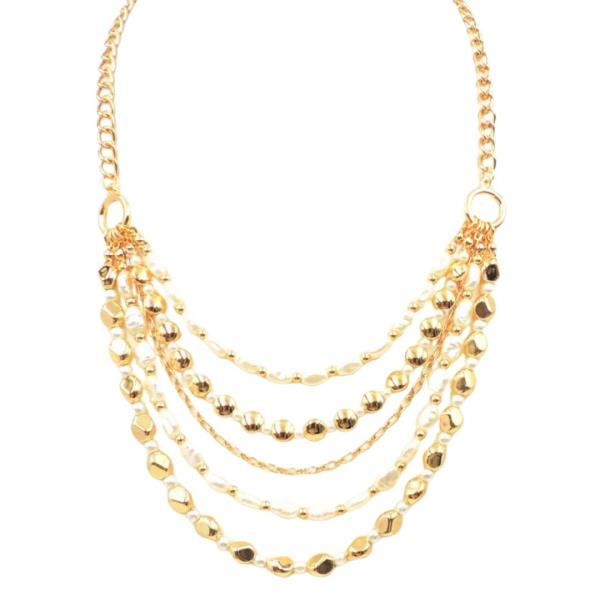 METAL AND PEARL BEAD STATEMENT NECKLACE