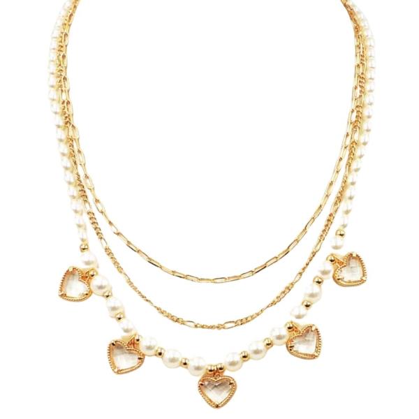 GLASS HEART CHARM STATION PEAR LAYERED NECKLACE