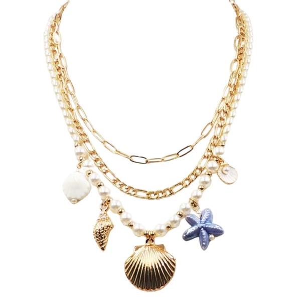 3 LAYERED SEALIFE MULTI CHARM NECKLACE