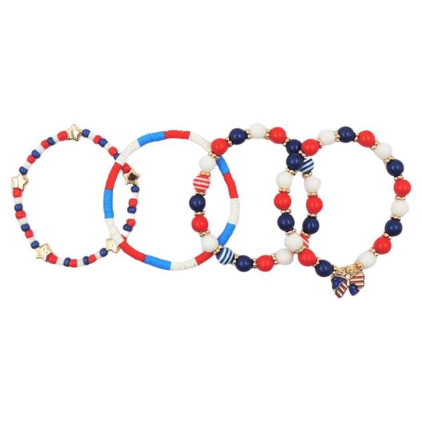 4TH OF JULY AMERICAN FLAG COLOR BOW CHARM BRACELET