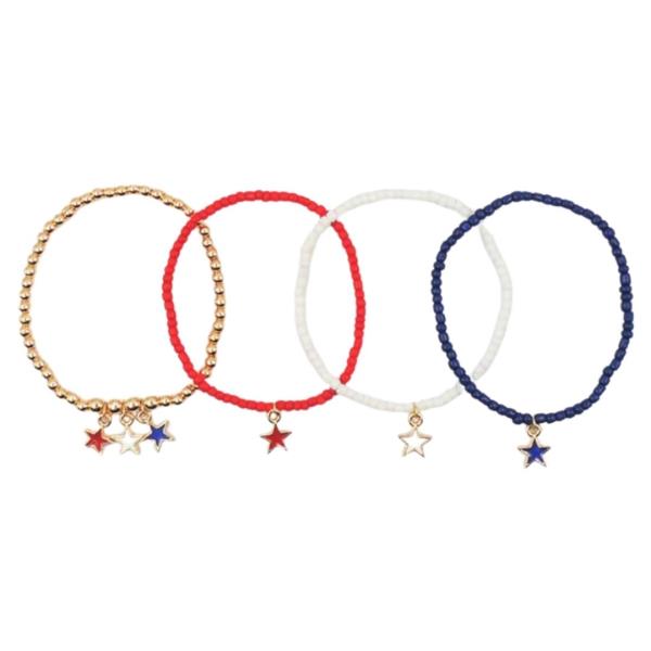 4TH OF JULY AMERICAN FLAG COLOR MULTI STAR CHARM BRACELET