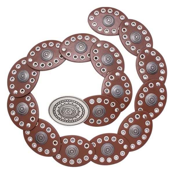 Y2K BOHO WESTERN FAUX LEATHER OVAL CONCHO SILVER ACCENTED STATEMENT BELT