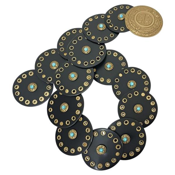 Y2K WESTERN ROUND STUDDED CONCHO TURQUOISE DETAIL SNAP BELT