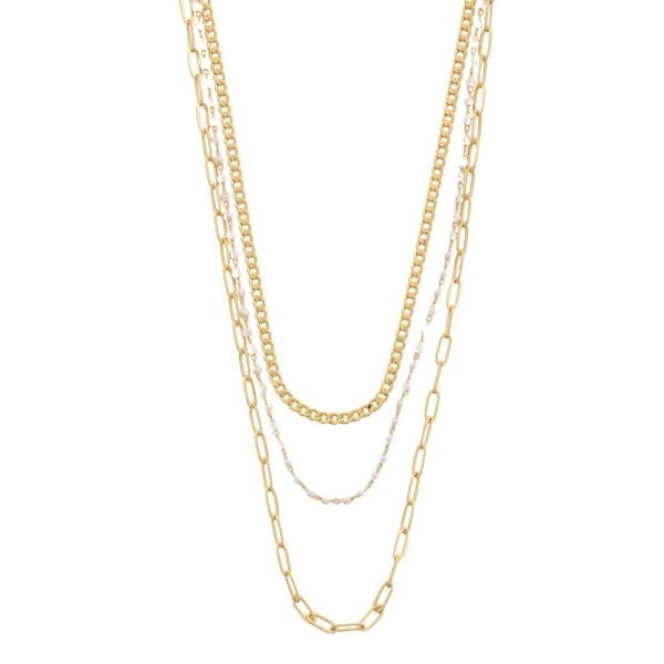 SODAJO GOLD DIPPED 3 LAYERED METAL CHAIN NECKLACE