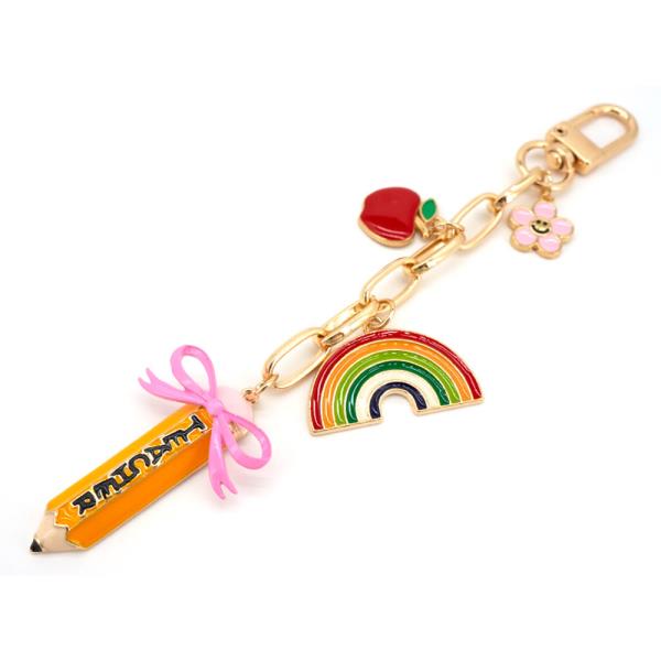 TEACHER PENCIL RAINBOW APPLE BAG CHAIN KEYCHAIN