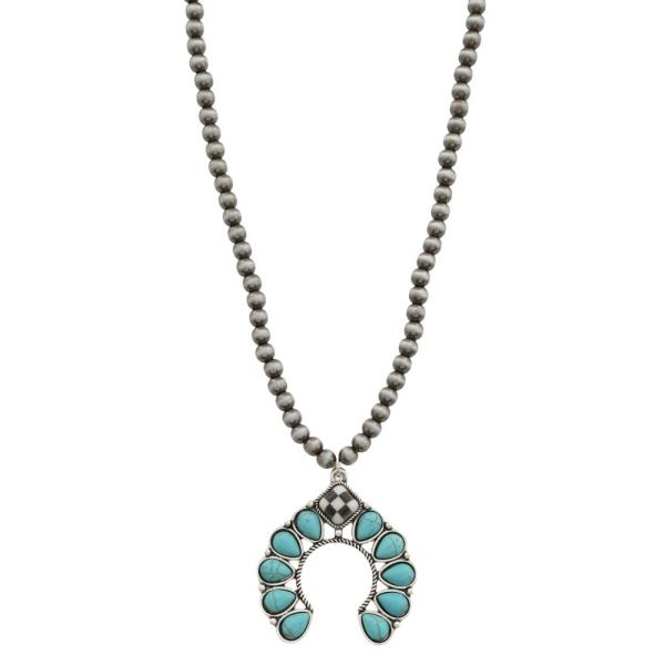 WESTERN BEAD TQ TONE HORSESHOE PENDANT NECKLACE