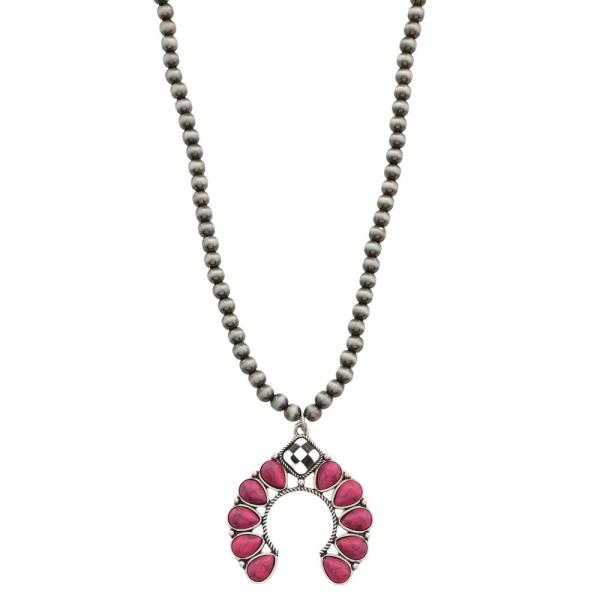 WESTERN BEAD TQ TONE HORSESHOE PENDANT NECKLACE