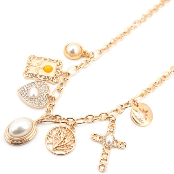 FLOWER HEART MULTI CHARM NECKLACE