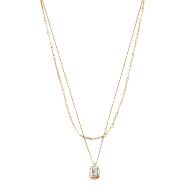2 LAYERED METAL CHAIN STONE PENDANT NECKLACE